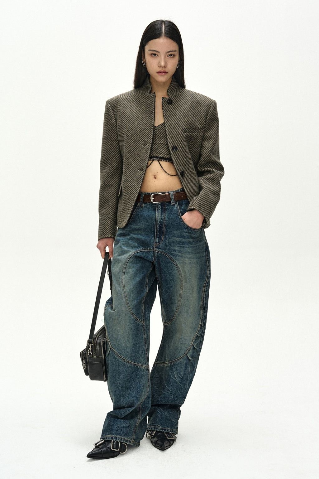 Andersson Bell - Hook And Eye Curved Jeans (Blue) product image 1 | TRAB K-Fashion Australia