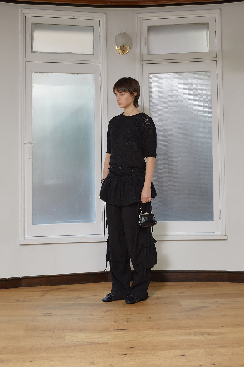 Matin Kim - Three Quarter Sleeve Logo Knit Pullover (Black) product image 6 | TRAB K-Fashion Australia