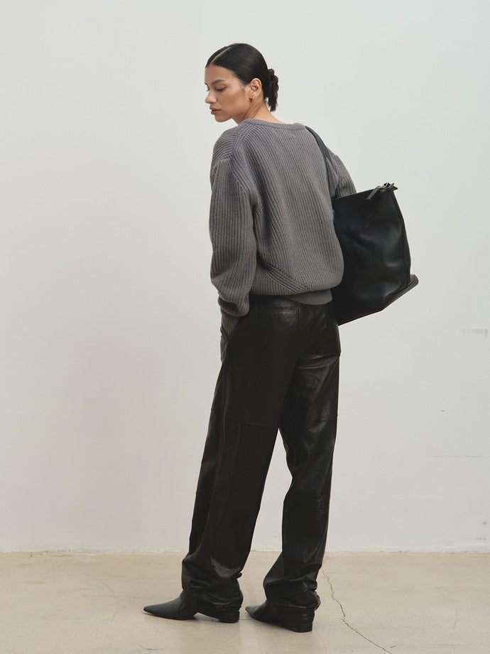 Tonywack - Vegetable Tanned Leather Rounded Leg Pants (Black) product image 7 | TRAB K-Fashion Australia