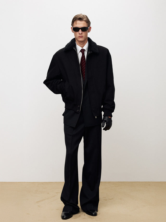 Tonywack - Washed Cotton Shearling Trim Bomber (Black) product image 2 | TRAB K-Fashion Australia