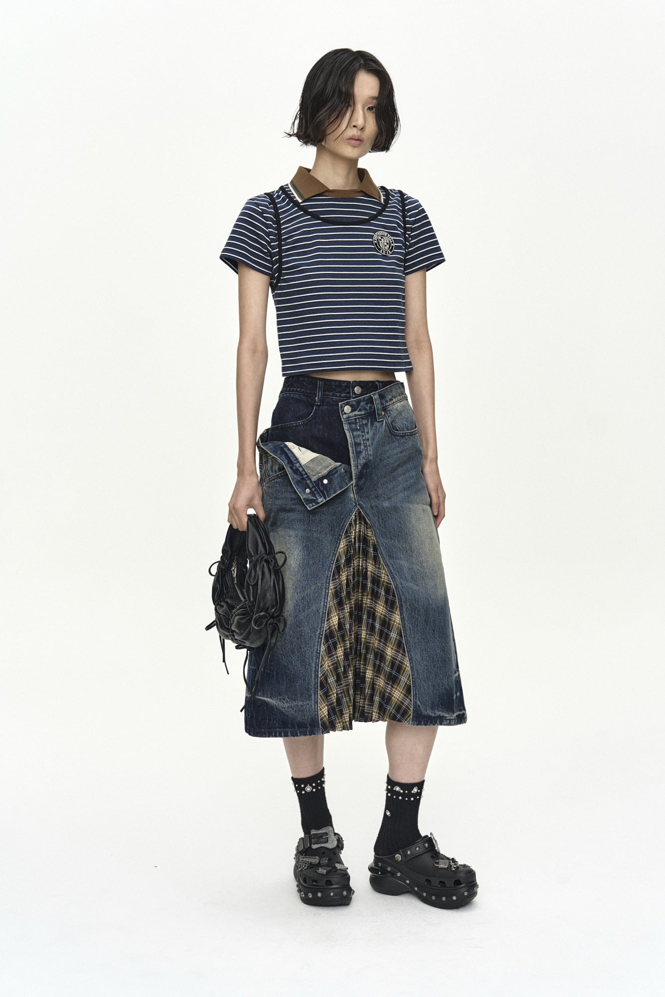 Andersson Bell - Pleats Combo Flipped Denim Skirt (Blue) product image 3 | TRAB K-Fashion Australia