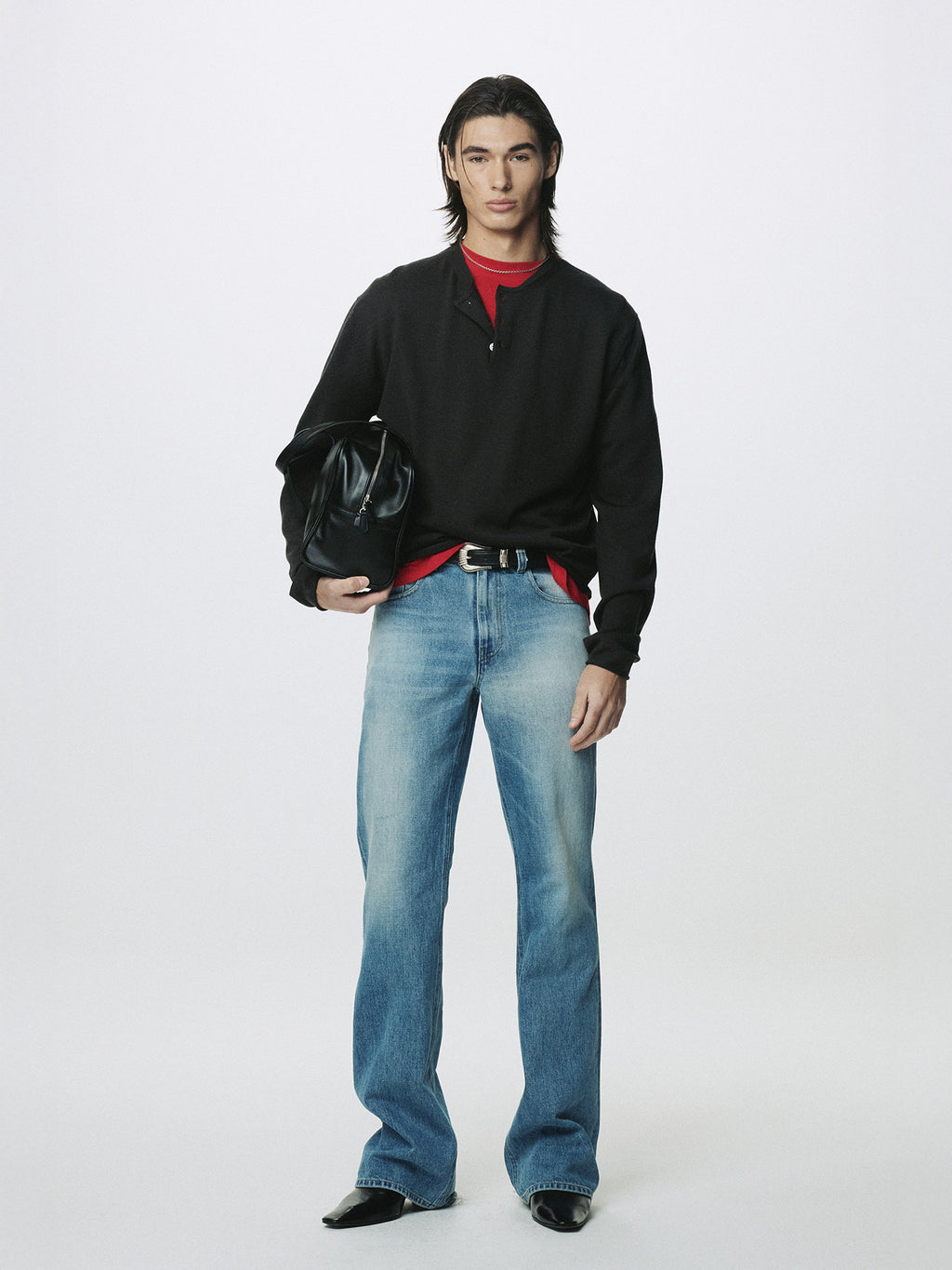 Tonywack - Extra Fine Wool Raw Hem Henley Neck Knit (Anthracite) product image 4 | TRAB K-Fashion Australia
