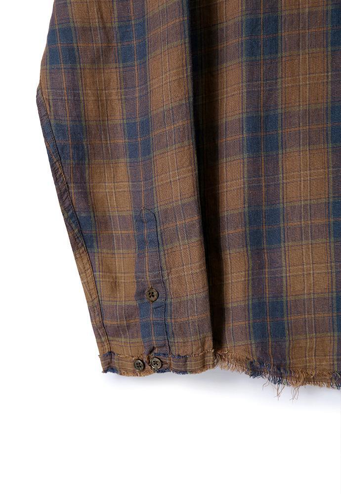 Art if acts - Non Collar Linen French Check Shirt (Blue/Brown) product image 11 | TRAB K-Fashion Australia