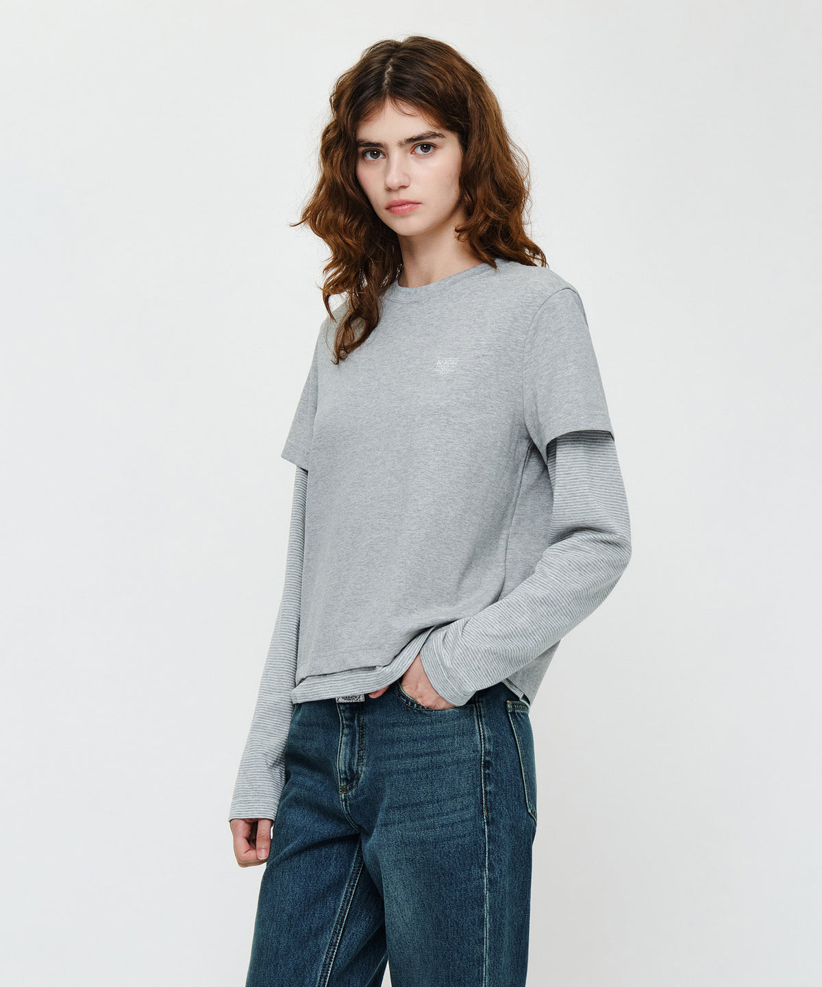 Marithe & Francois Girbaud - Half Sleeve Layered Long Sleeve Tee (Heather Gray) product image 2 | TRAB K-Fashion Australia