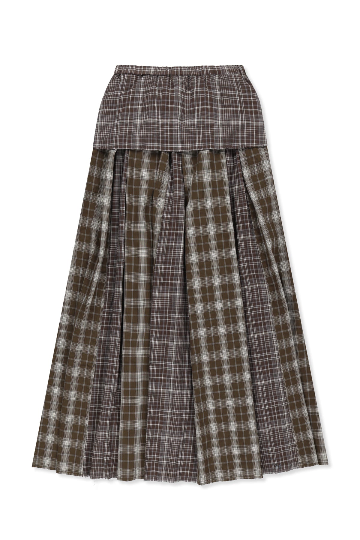 Matin Kim - Mixed Check Sleeve Tie Flare Skirt (Brown) product image 2 | TRAB K-Fashion Australia