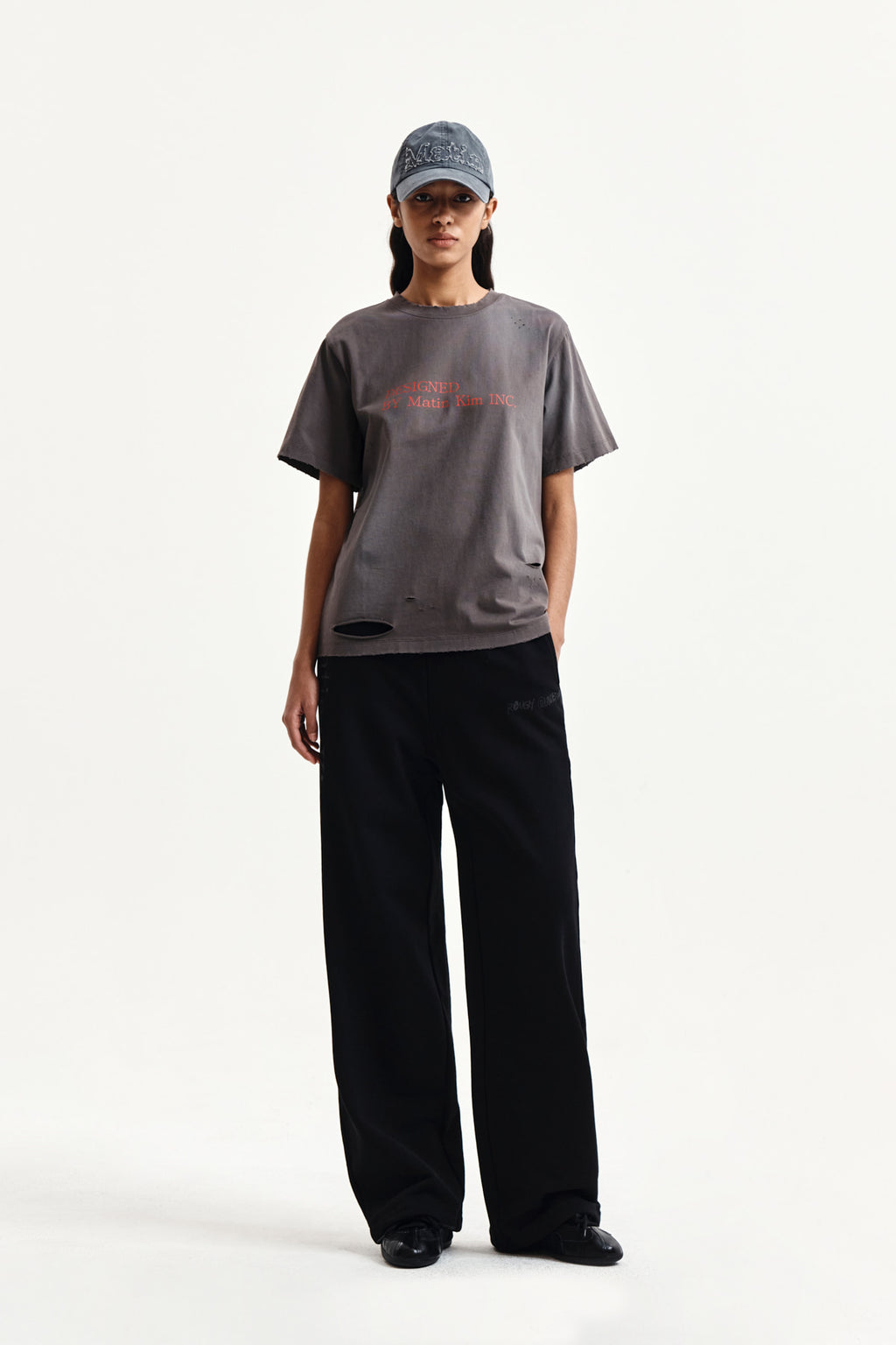 Matin Kim - Spray Washed Lettering Damaged Top (Charcoal) product image 8 | TRAB K-Fashion Australia