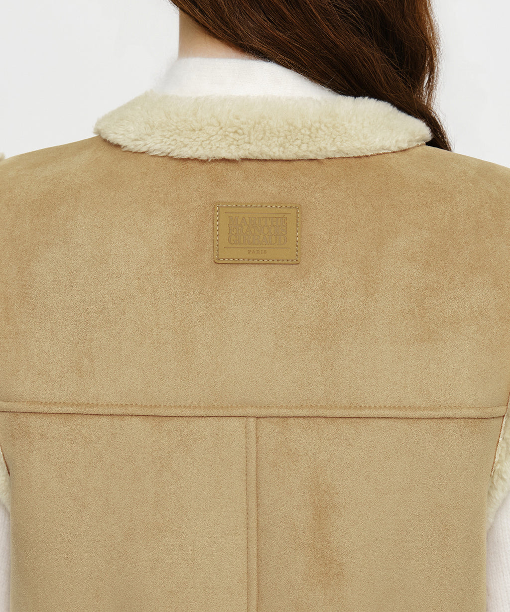Marithe & Francois Girbaud - V-neck Shearling Vest (Beige) product image 4 | TRAB K-Fashion Australia