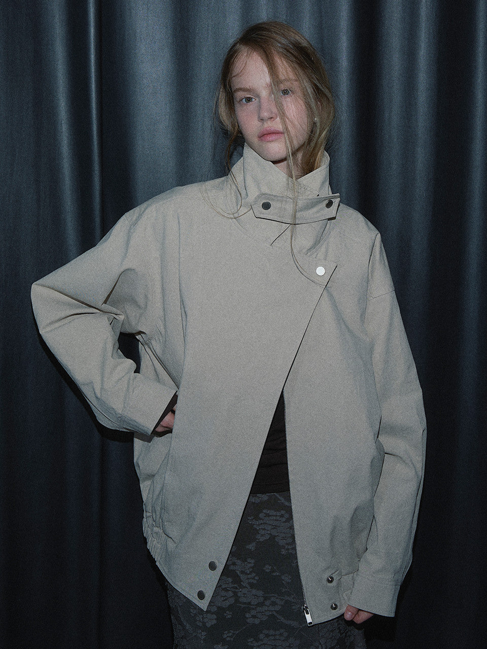Margarin Fingers - High-Neck Cotton Bomber Jacket (Cream) product image 2 | TRAB K-Fashion Australia