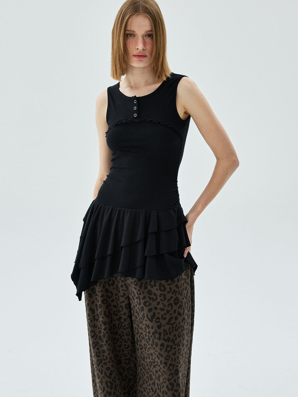 Mardi Mercredi - Mini Layered Dress Sleeveless Frill (Black) product image 1 | TRAB K-Fashion Australia