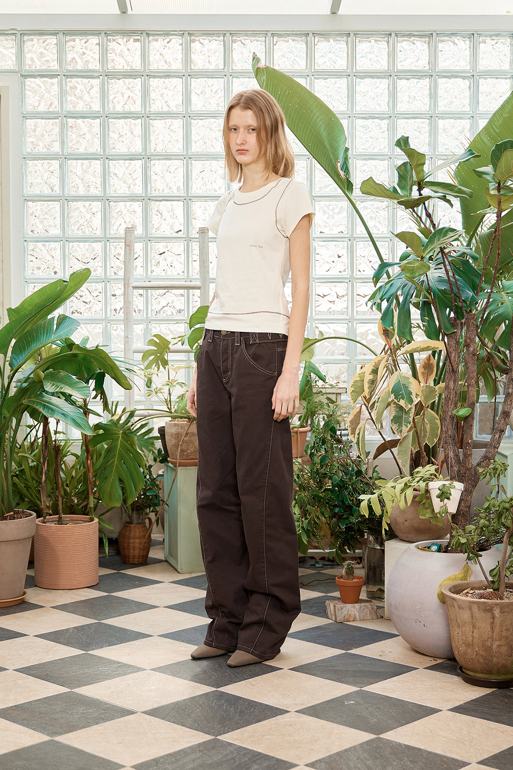 Matin Kim - Stitch Point Small Logo Top (Light Yellow) product image 6 | TRAB K-Fashion Australia