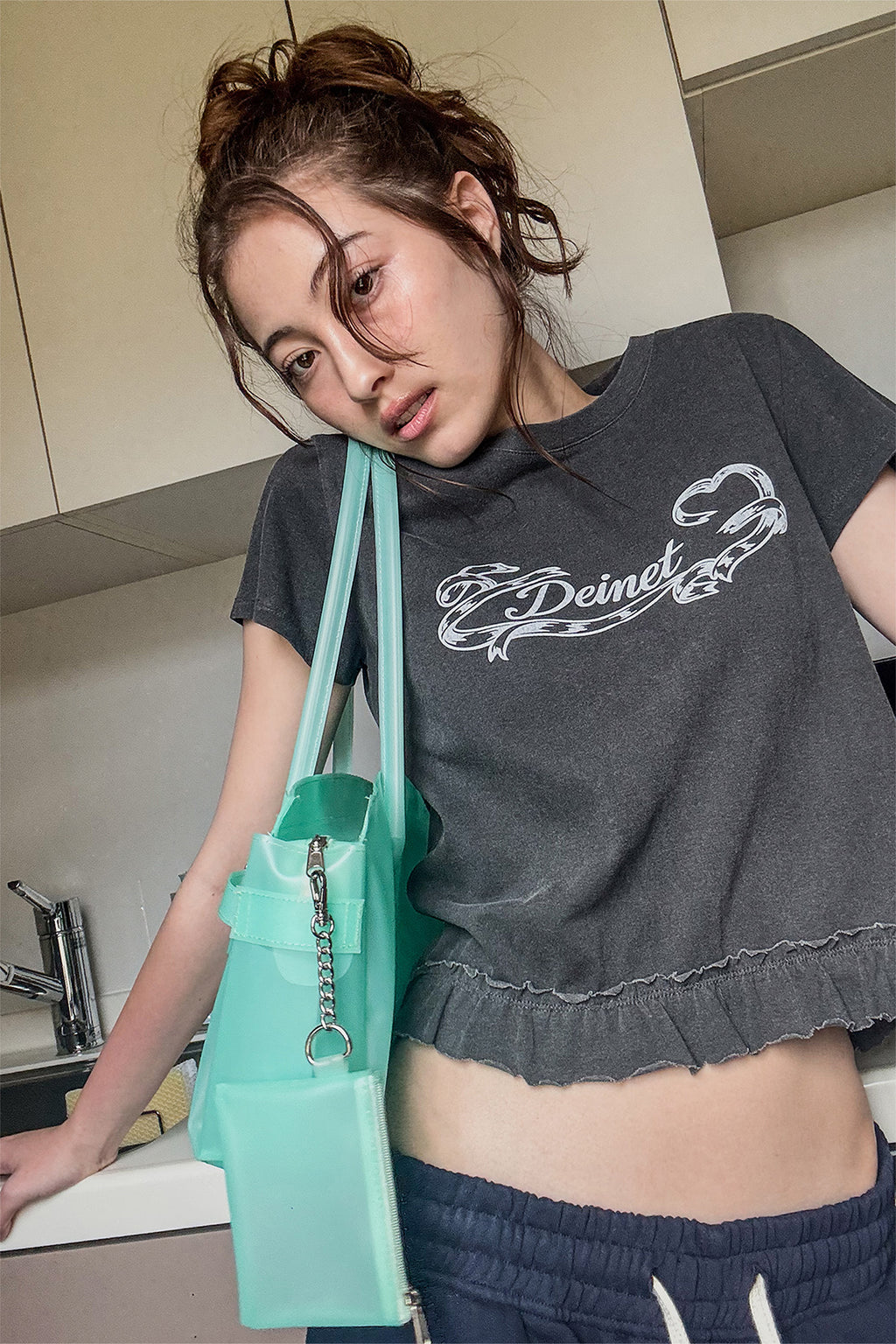 Deinet - Ruffle Washed T-Shirt (Charcoal) product image 7 | TRAB K-Fashion Australia