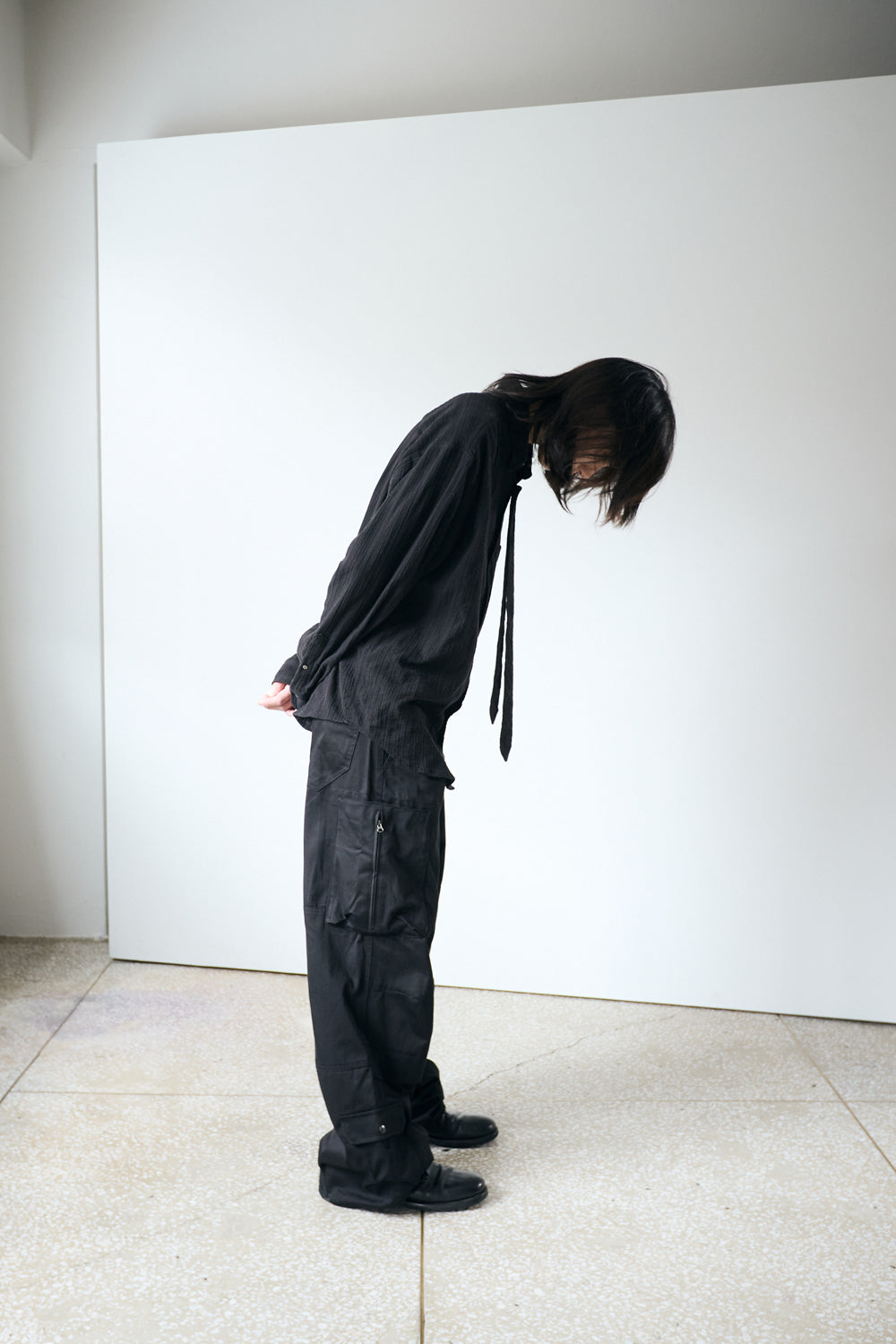 Hatchingroom - Tie Shirt Gauze Stripe Washed (Black) product image 7 | TRAB K-Fashion Australia