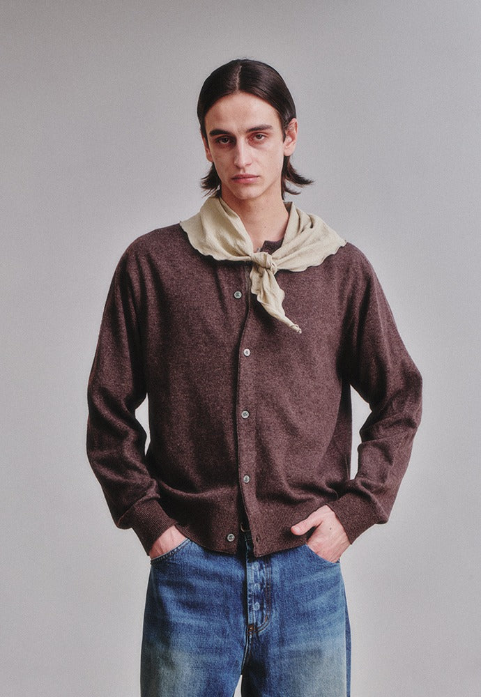 Art if acts - Wholegarment Round Neck Cardigan (Melange Brown) product image 1 | TRAB K-Fashion Australia