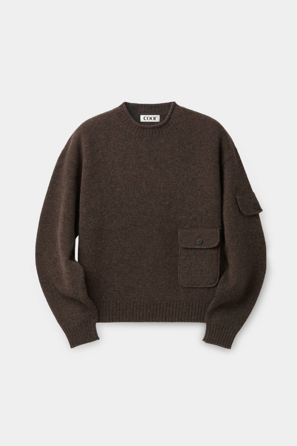 Coor - Wool Cropped Pocket Crewneck Sweater (Melange Brown) product image 1 | TRAB K-Fashion Australia