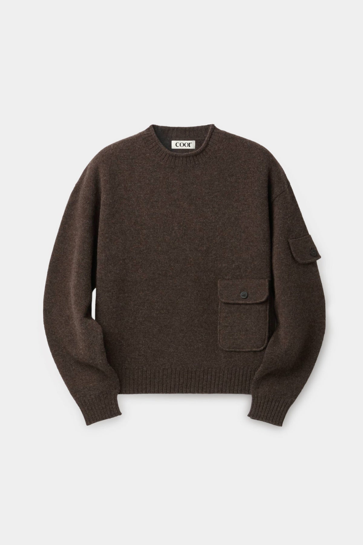 Coor - Wool Cropped Pocket Crewneck Sweater (Melange Brown) product image 1 | TRAB K-Fashion Australia