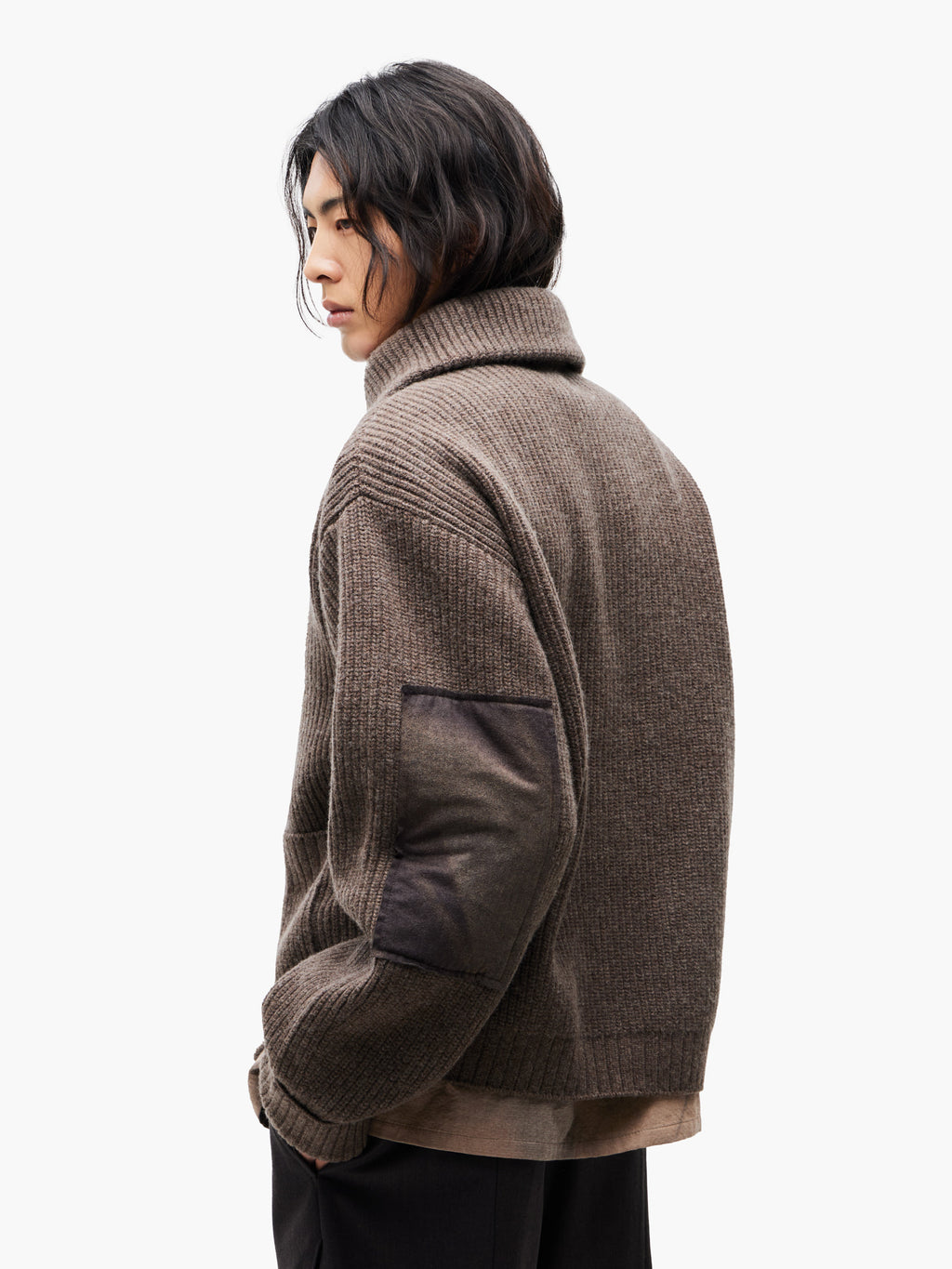 Jiyong Kim - Sun-Bleached Wide Collar Knit Cardigan (Brown) product image 2 | TRAB K-Fashion Australia