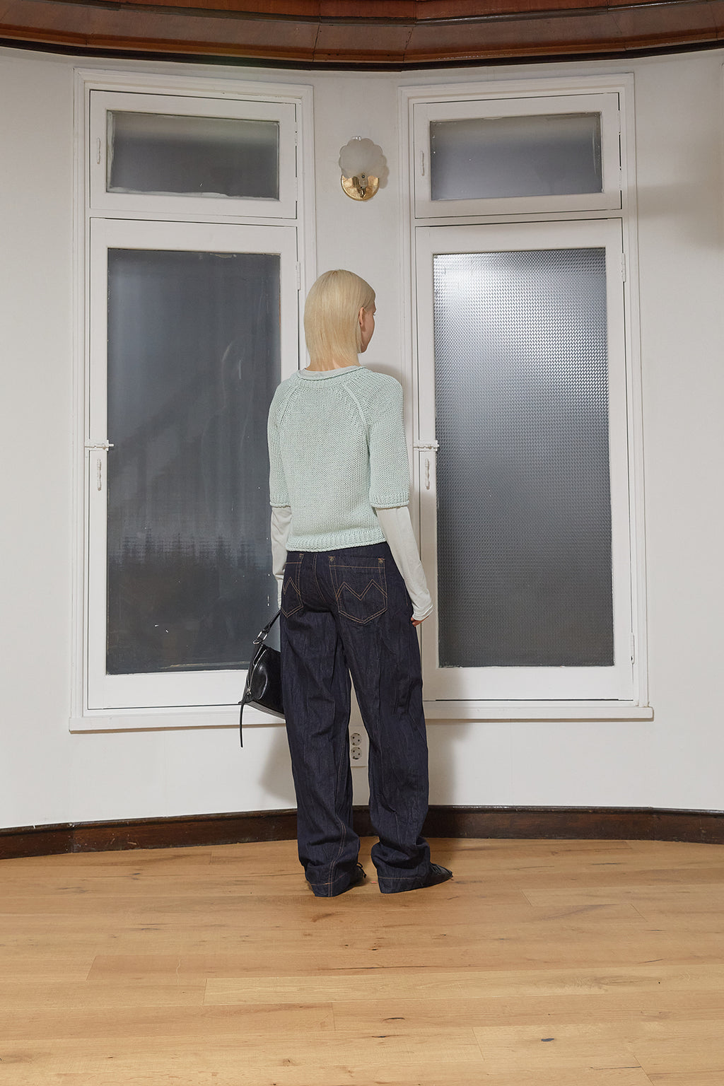 Matin Kim - Three Quarter Sleeve Logo Knit Pullover (Mint) product image 7 | TRAB K-Fashion Australia