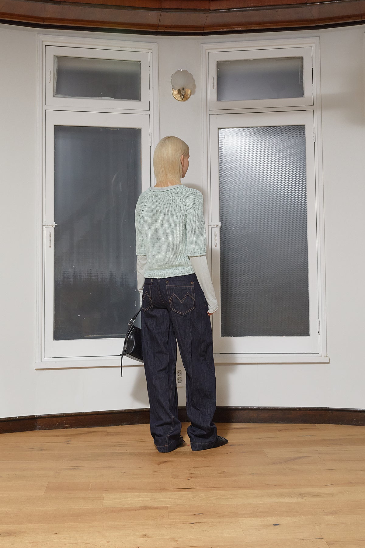 Matin Kim - Three Quarter Sleeve Logo Knit Pullover (Mint) product image 7 | TRAB K-Fashion Australia