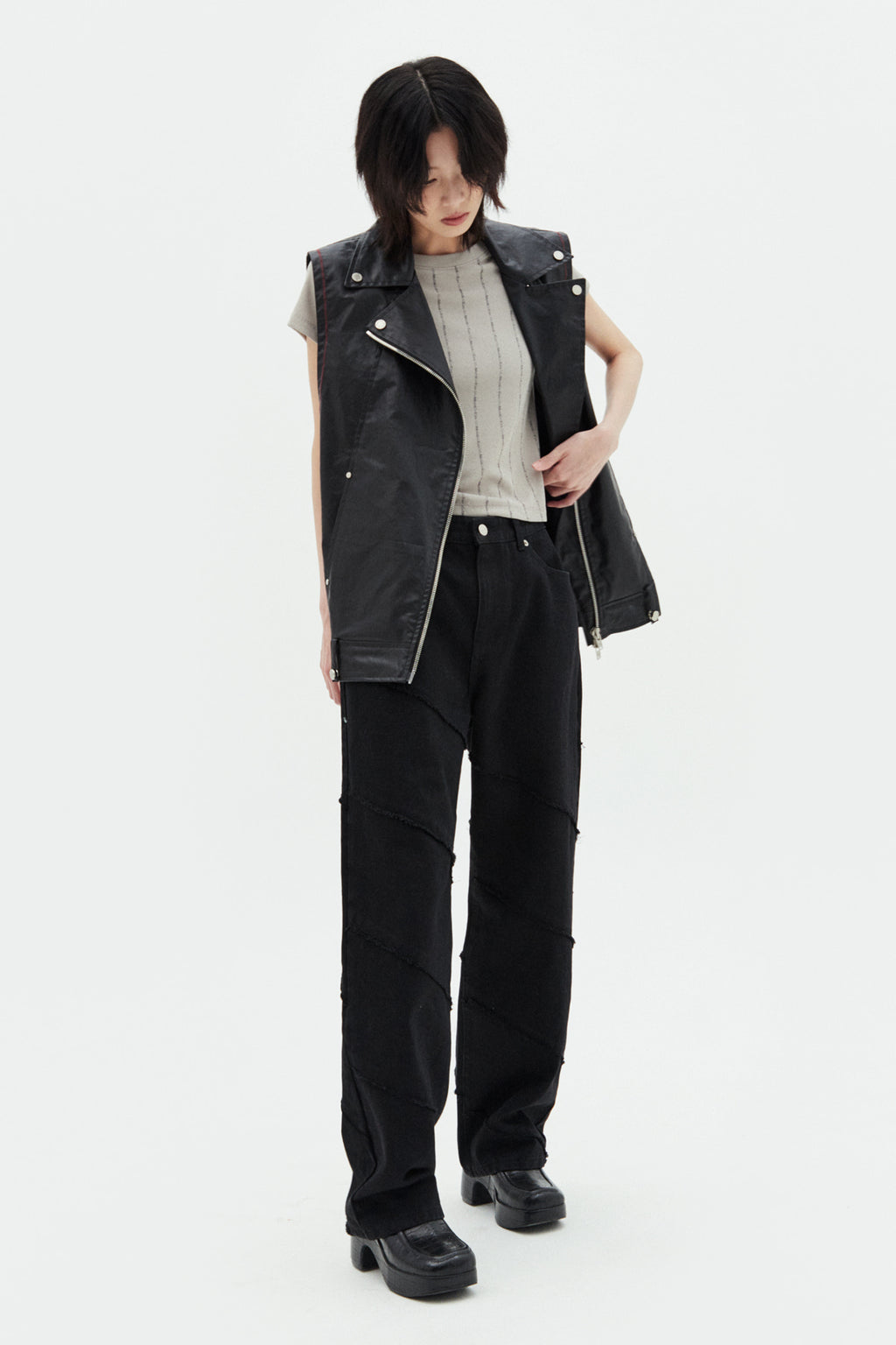 Matin Kim - Leather Like Rider Vest (Black) product image 8 | TRAB K-Fashion Australia