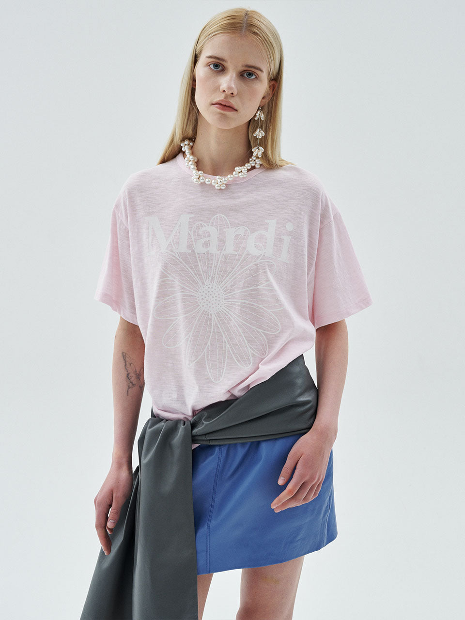 Mardi Mercredi - Slub Cotton Tshirt Flowermardi (Lightpink White) product image 1 | TRAB K-Fashion Australia