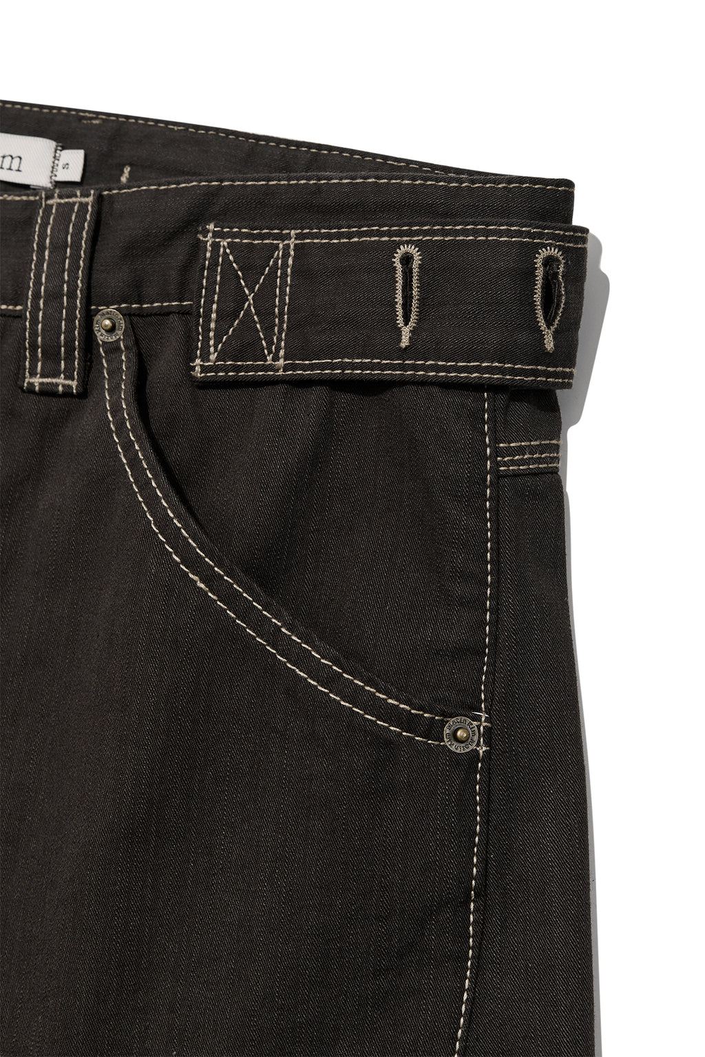 Matin Kim - Waist Buckle Curved Twill Denim Pants (Charcoal) product image 4 | TRAB K-Fashion Australia