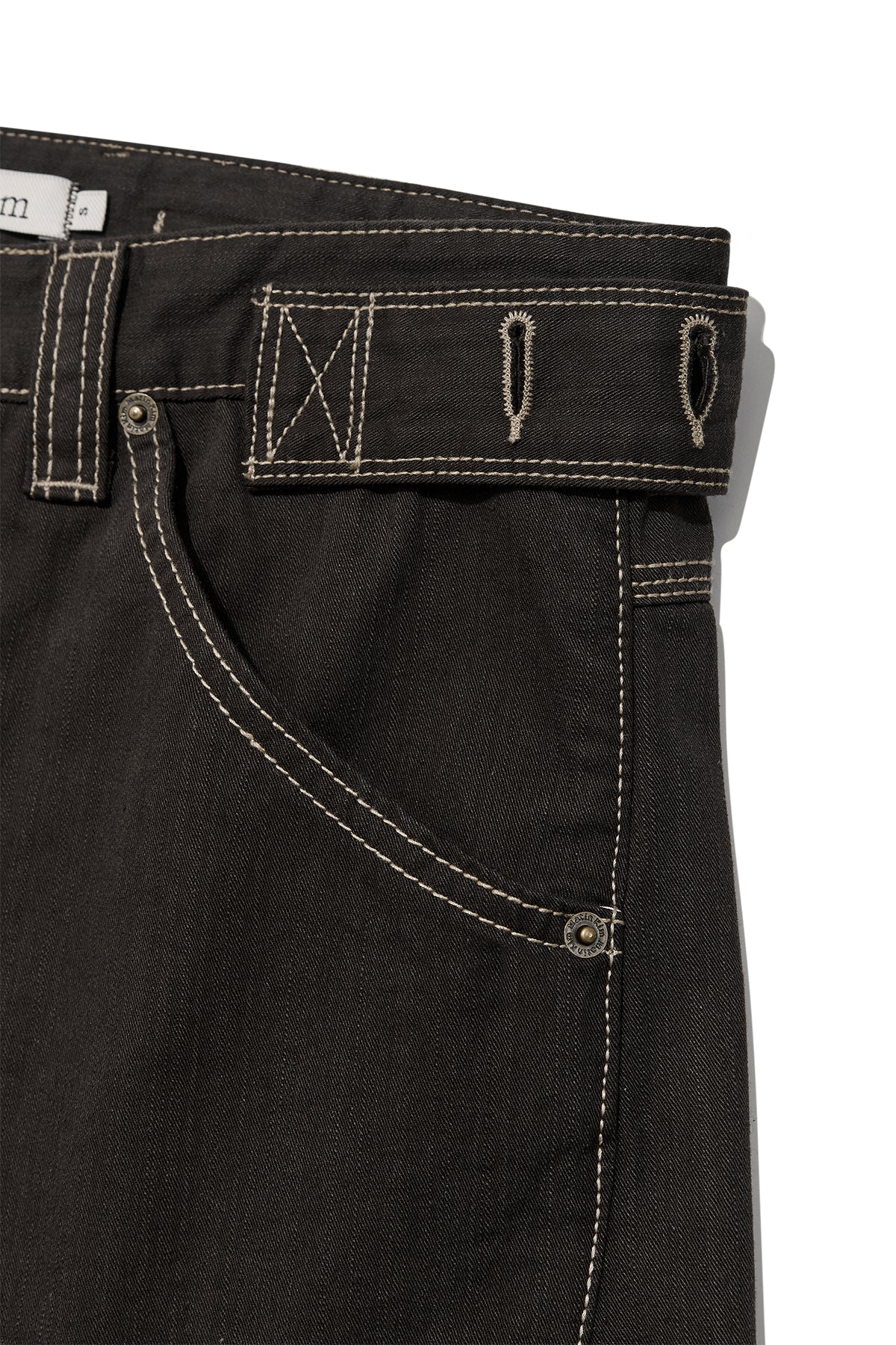 Matin Kim - Waist Buckle Curved Twill Denim Pants (Charcoal) product image 4 | TRAB K-Fashion Australia