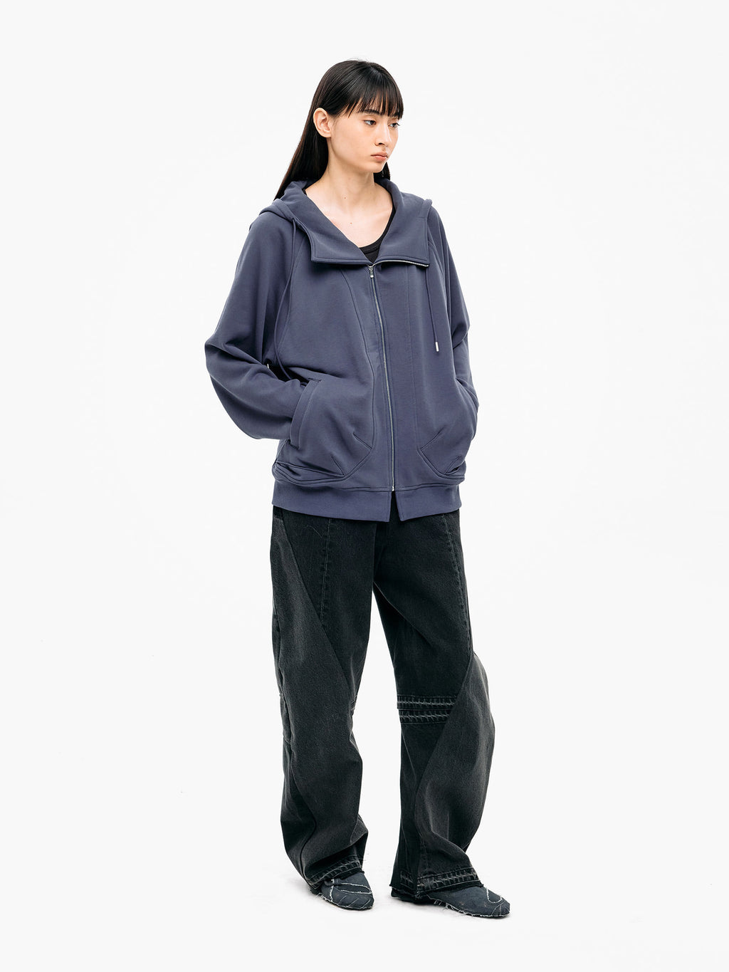 Jiyong Kim - Asymmetric Zip-Up Hoodie (Blue) product image 4 | TRAB K-Fashion Australia