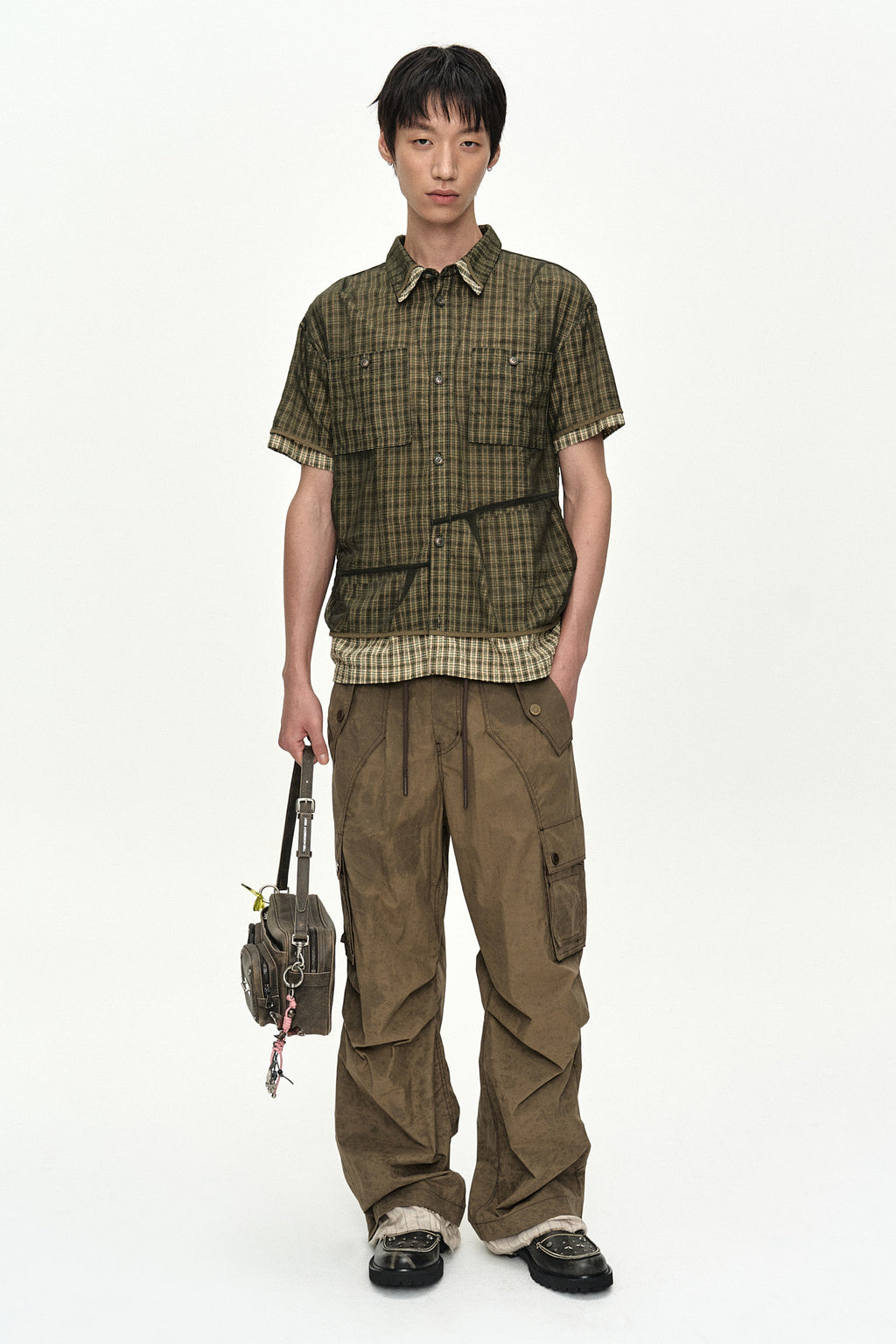 Andersson Bell - Check Sheer Layered Shirt (Green) product image 2 | TRAB K-Fashion Australia