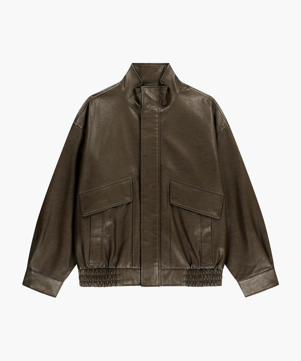 Marithe & Francois Girbaud - Faux Leather High Neck Jacket (Brown) product image 6 | TRAB K-Fashion Australia