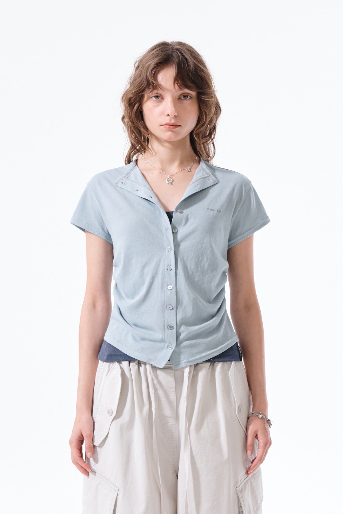 Matin Kim - Side Shirring Button Top (Light Blue) product image 11 | TRAB K-Fashion Australia