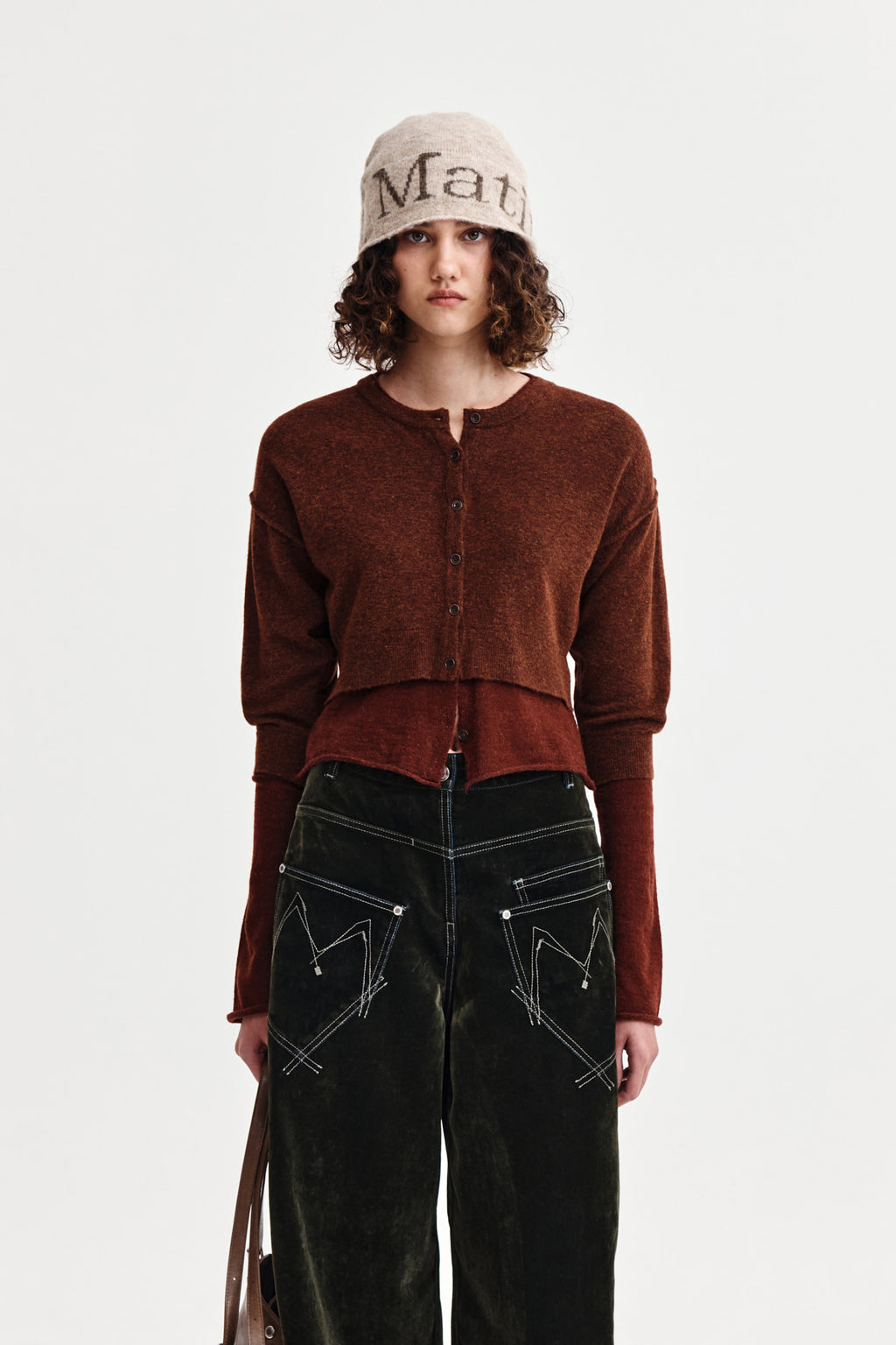 Matin Kim - Layered Texture Knit Cardigan (Brown) product image 10 | TRAB K-Fashion Australia