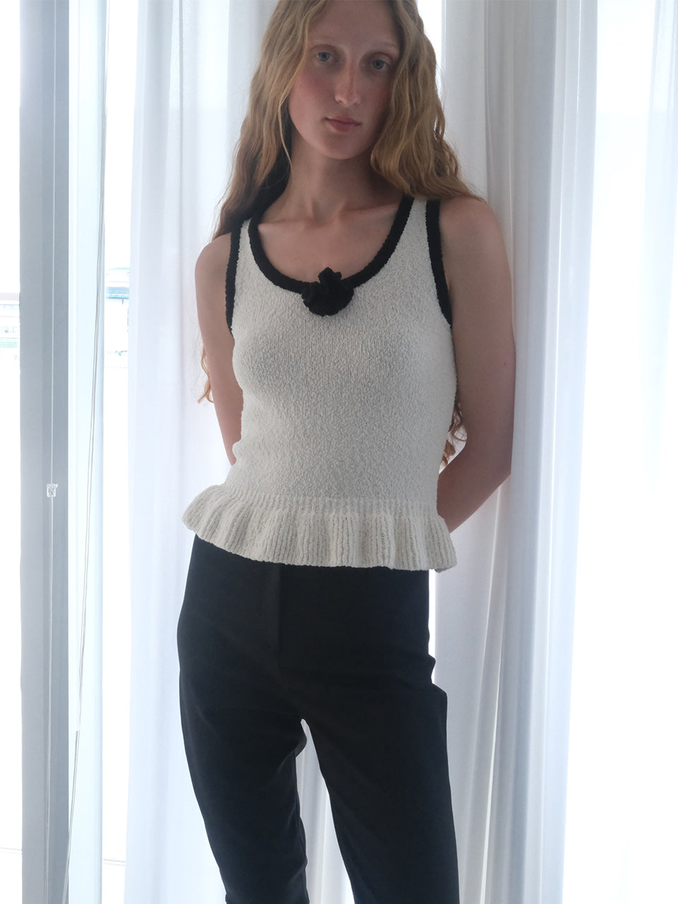 Kijun - Corsage Ruffle Knit Sleeveless (Ivory) product image 5 | TRAB K-Fashion Australia