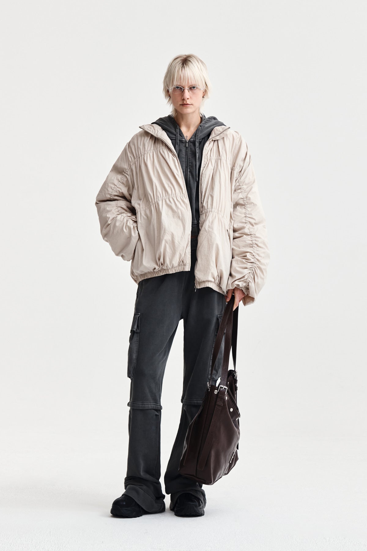 Matin Kim - High Neck Shirring Down Jumper (Light Beige) product image 9 | TRAB K-Fashion Australia