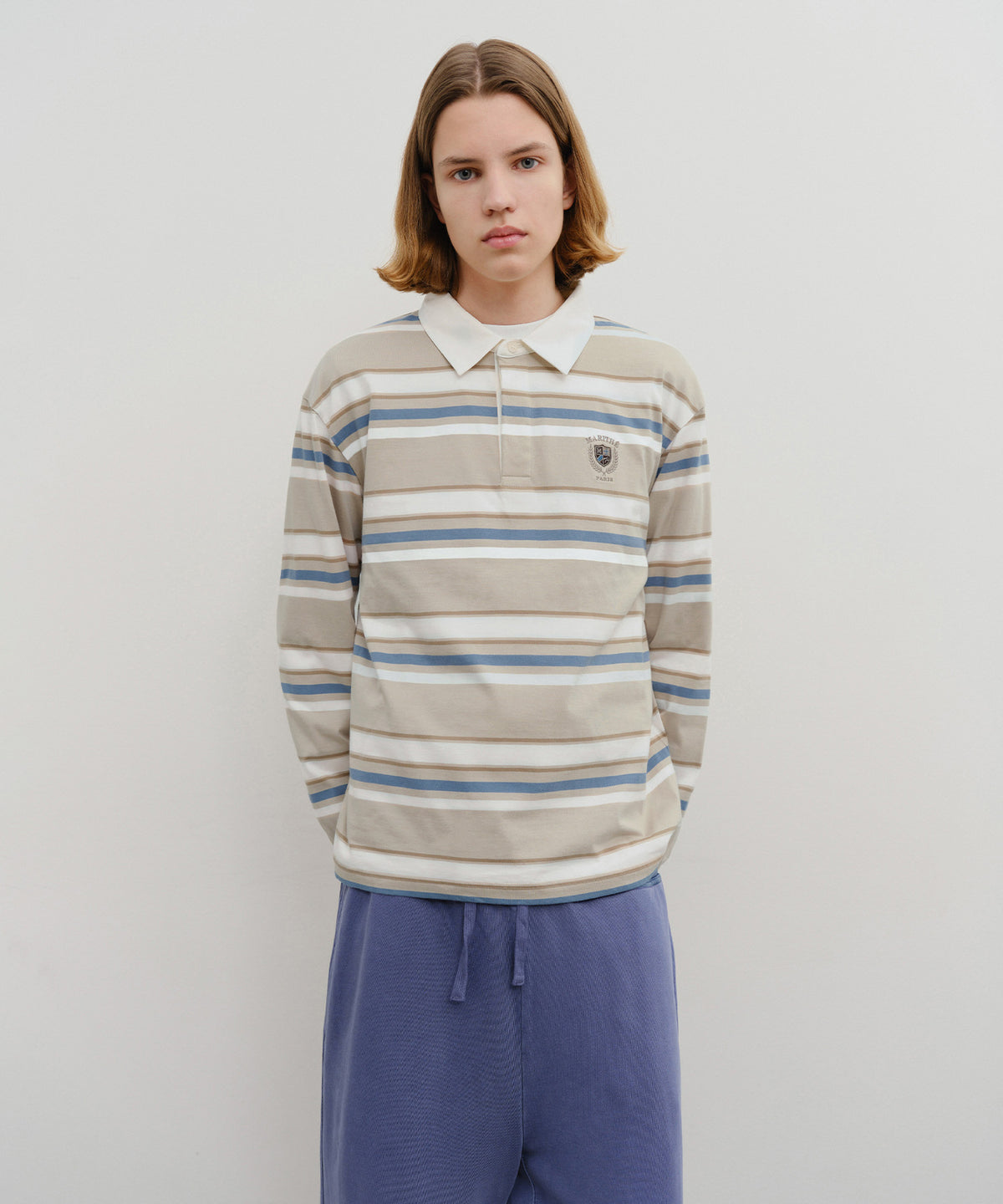 Marithe & Francois Girbaud - Stripe Collar Long Sleeve (Beige) product image 1 | TRAB K-Fashion Australia