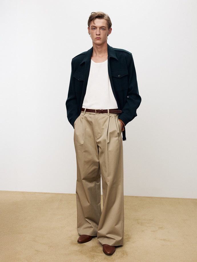 Tonywack - Cotton-Drill Wide Leg Pleated Trousers (Beige) product image 1 | TRAB K-Fashion Australia