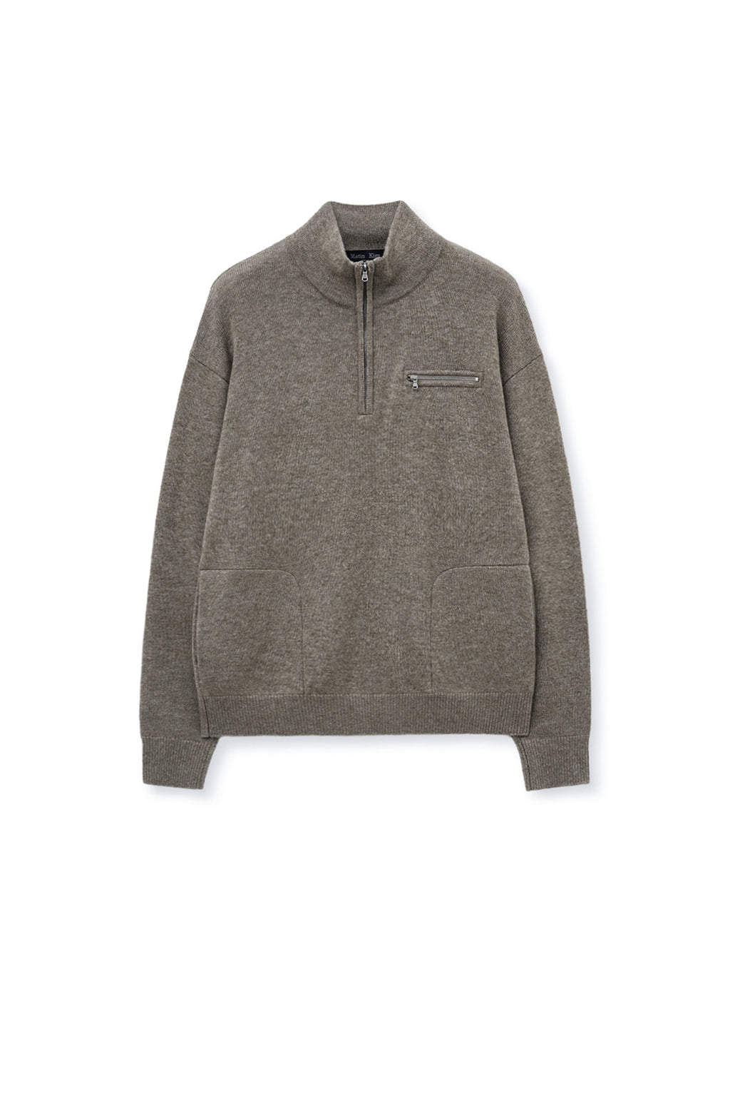 Matin Kim - Back Logo Half Knit Zip Up Pullover (Dark Beige) product image 2 | TRAB K-Fashion Australia