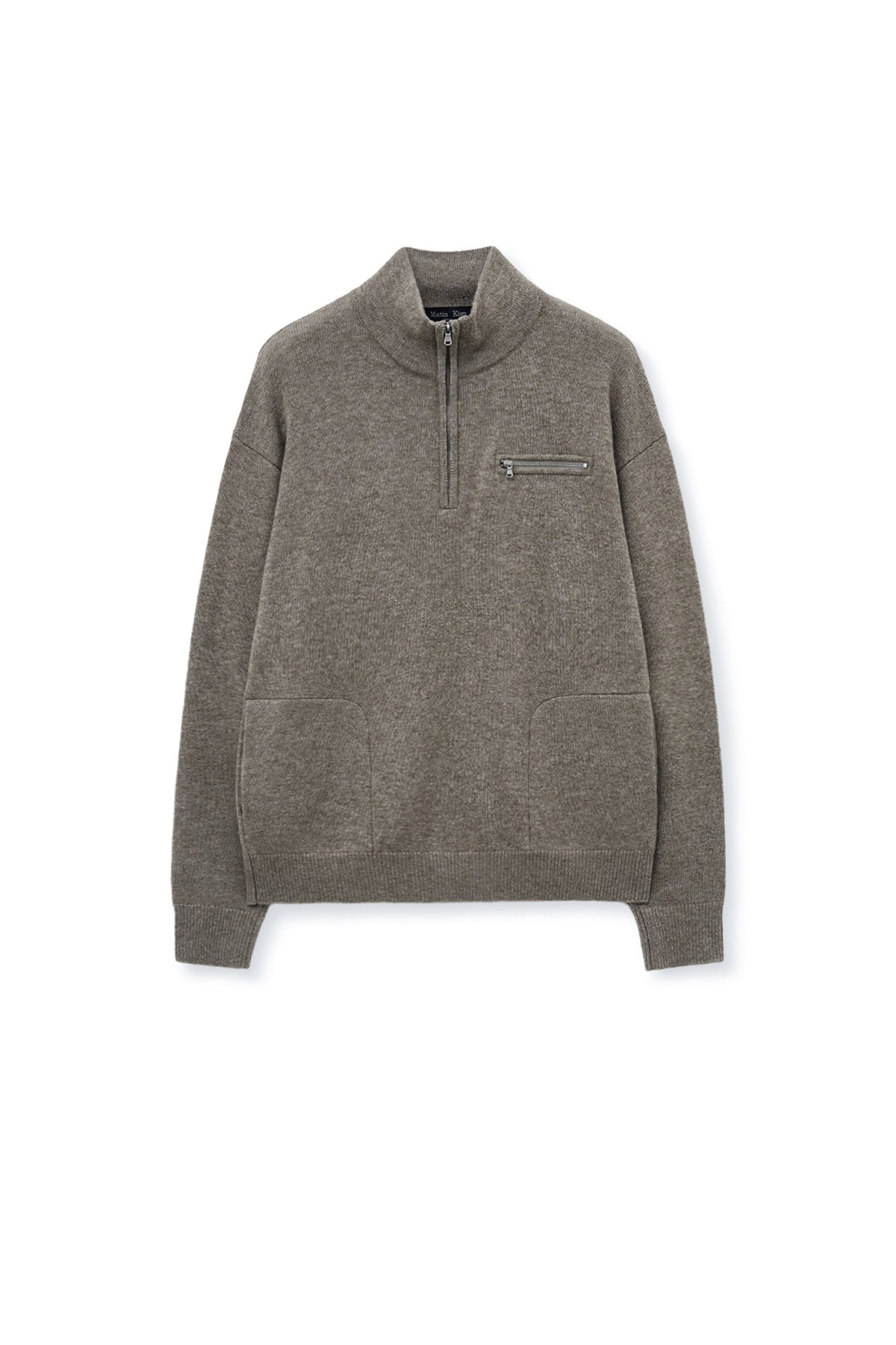 Matin Kim - Back Logo Half Knit Zip Up Pullover (Dark Beige) product image 2 | TRAB K-Fashion Australia