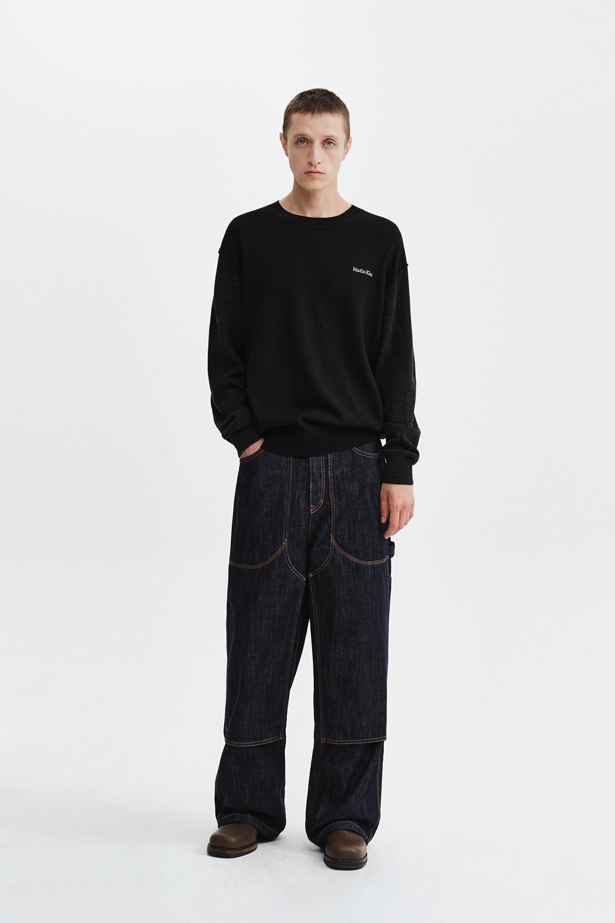 Matin Kim - [Pre-Order – Ships September 28] Cashmere Blended Panel Knit Pullover (Black) product image 10 | TRAB K-Fashion Australia