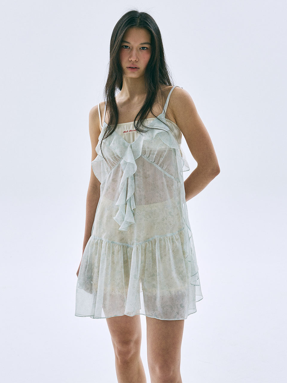 Mardi Mercredi - Chiffon Mini Sleeveless Dress Fleur Frill (Beige) product image 1 | TRAB K-Fashion Australia
