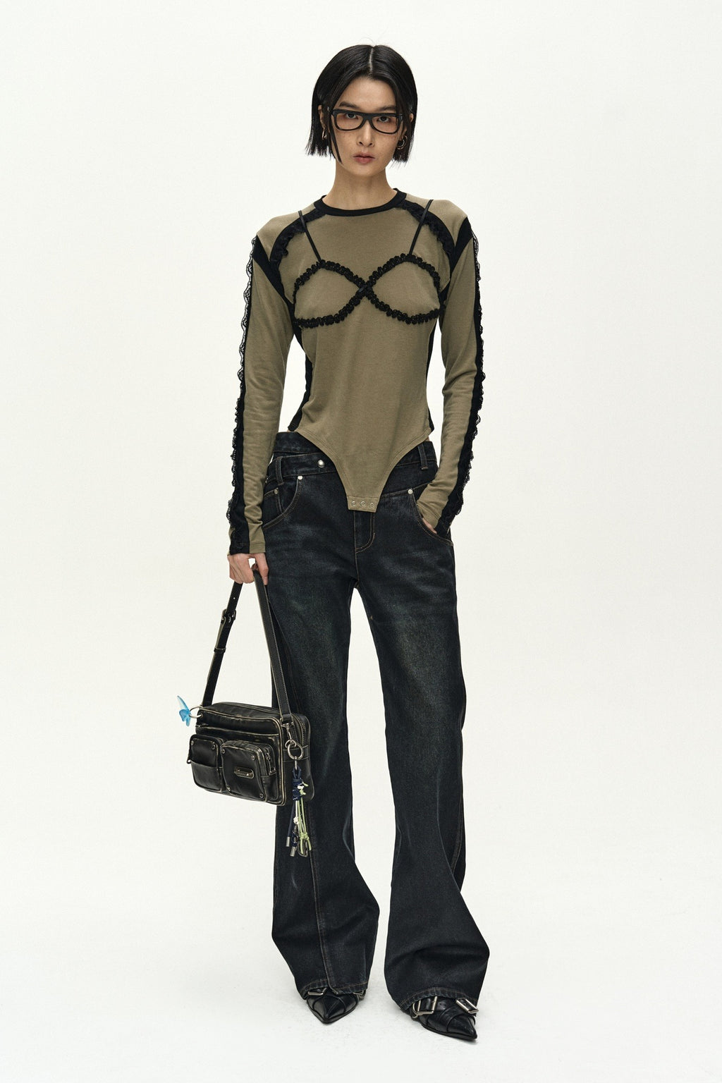 Andersson Bell - Strap Detail Long Sleeve Bodysuit (khaki) (Khaki) product image 1 | TRAB K-Fashion Australia