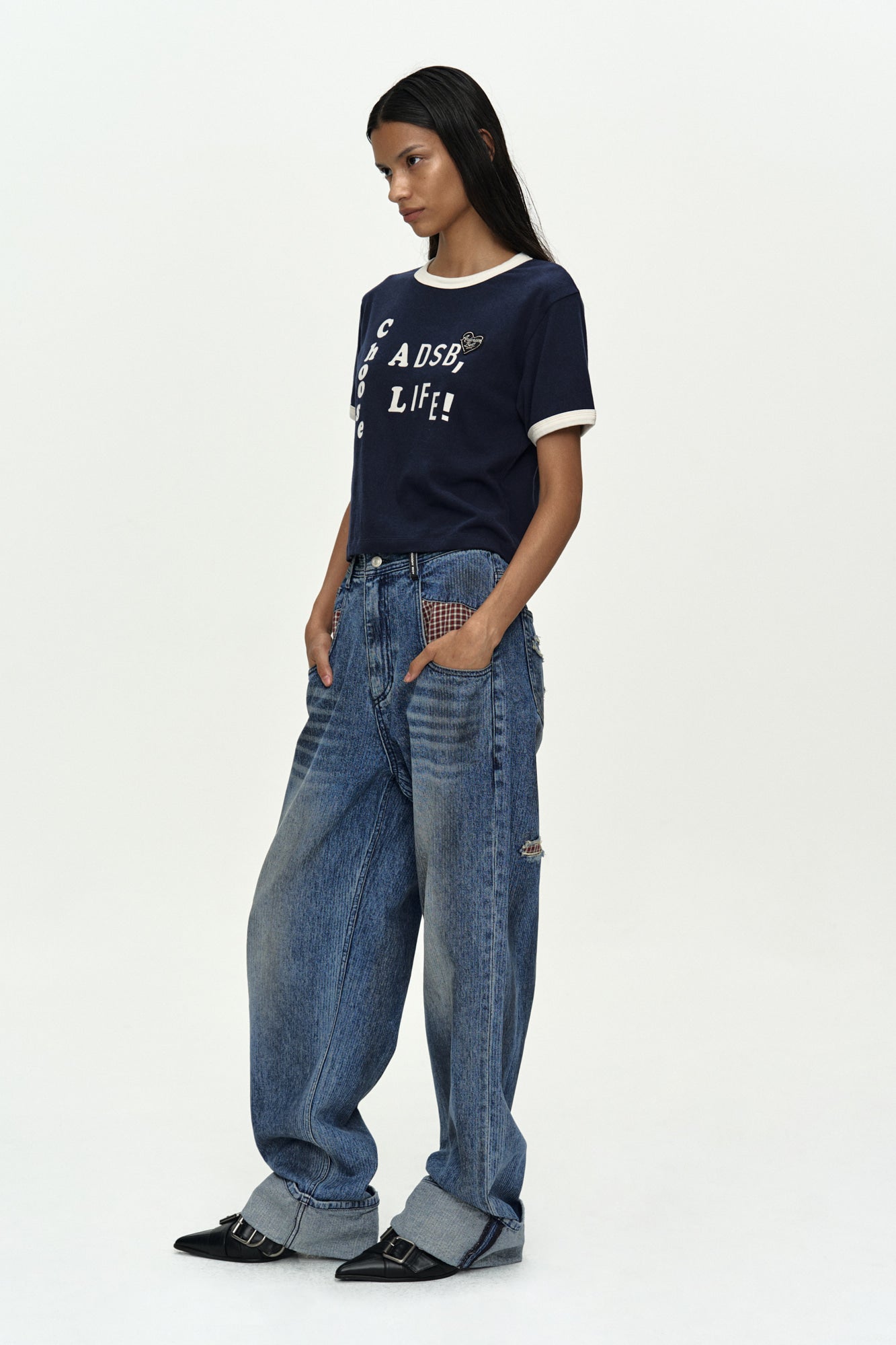 Andersson Bell - Oil Washed Rolled Up Jeans (Blue) product image 10 | TRAB K-Fashion Australia