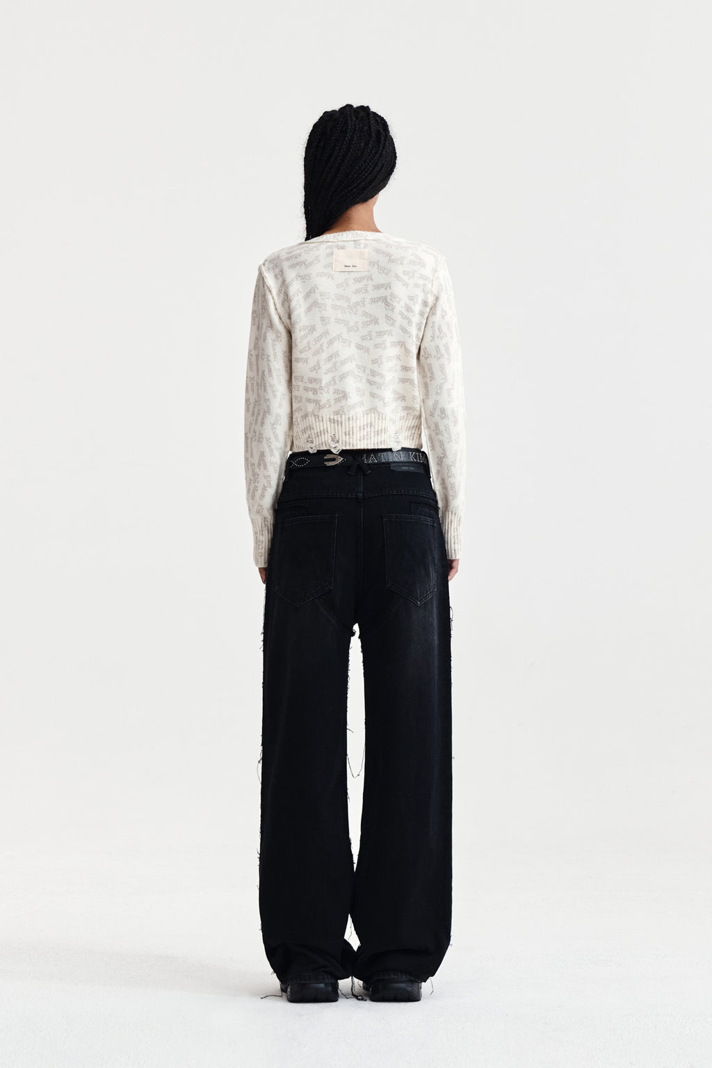 Matin Kim - All Over Logo Crop Cardigan (Ivory) product image 7 | TRAB K-Fashion Australia
