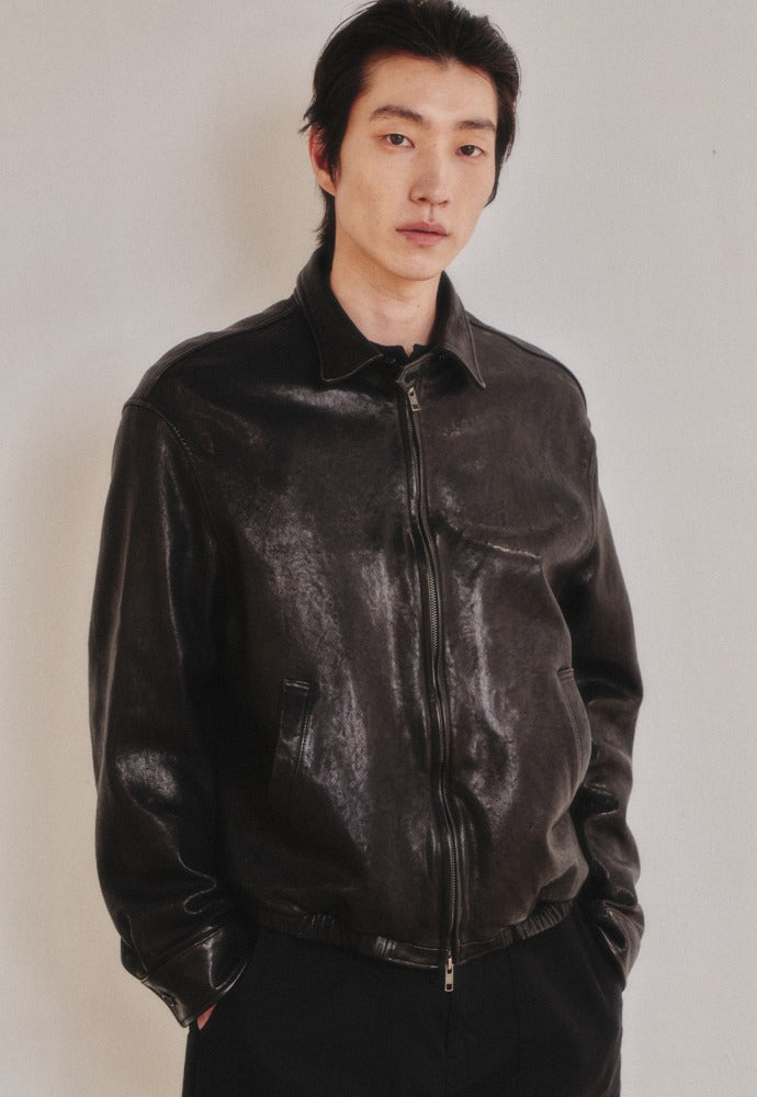 Art if acts - Washed Vegetable Leather Swing Jacket (Black) product image 1 | TRAB K-Fashion Australia