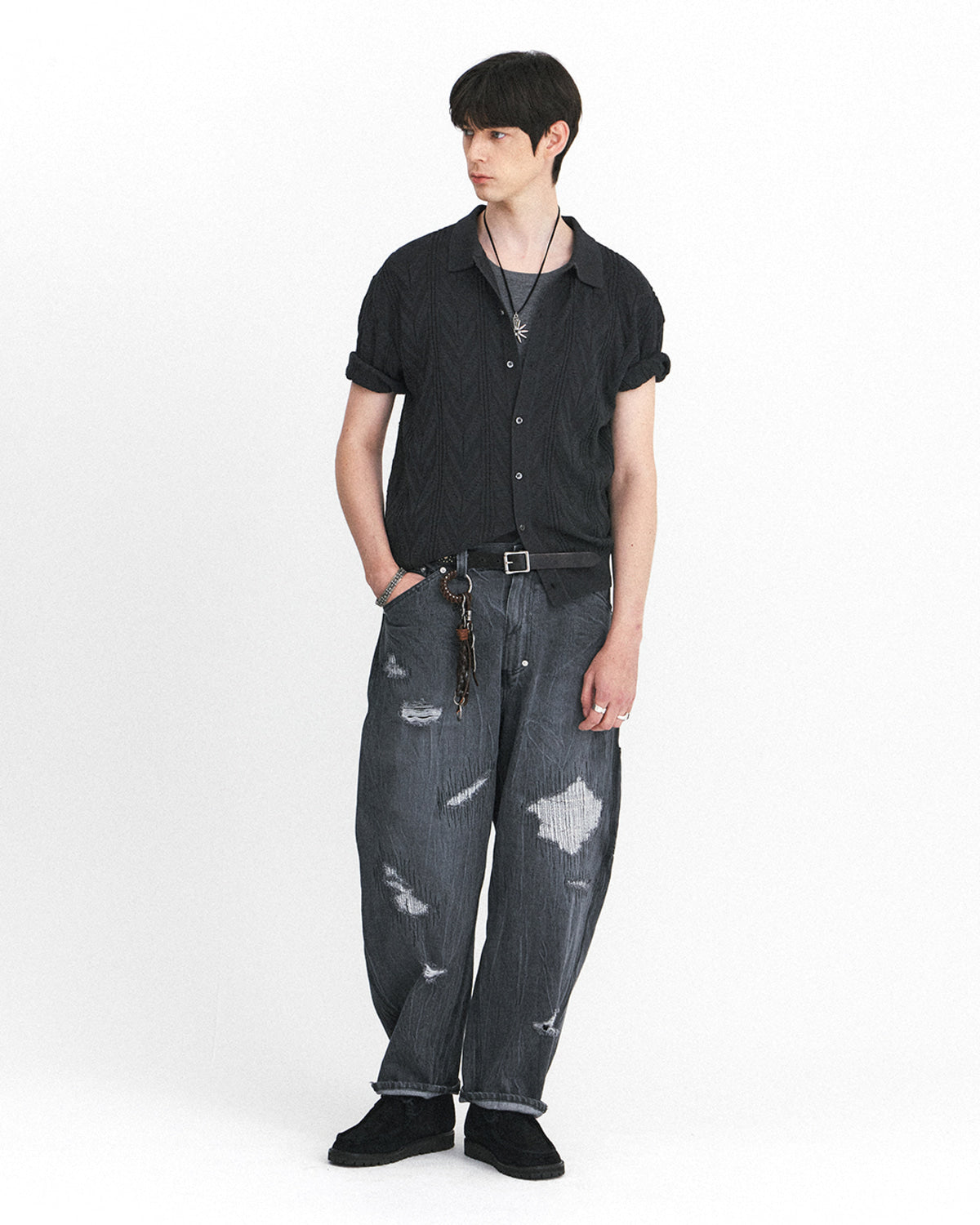 Eastlogue - Geometric Collar Half Cardigan (Charcoal) product image 4 | TRAB K-Fashion Australia