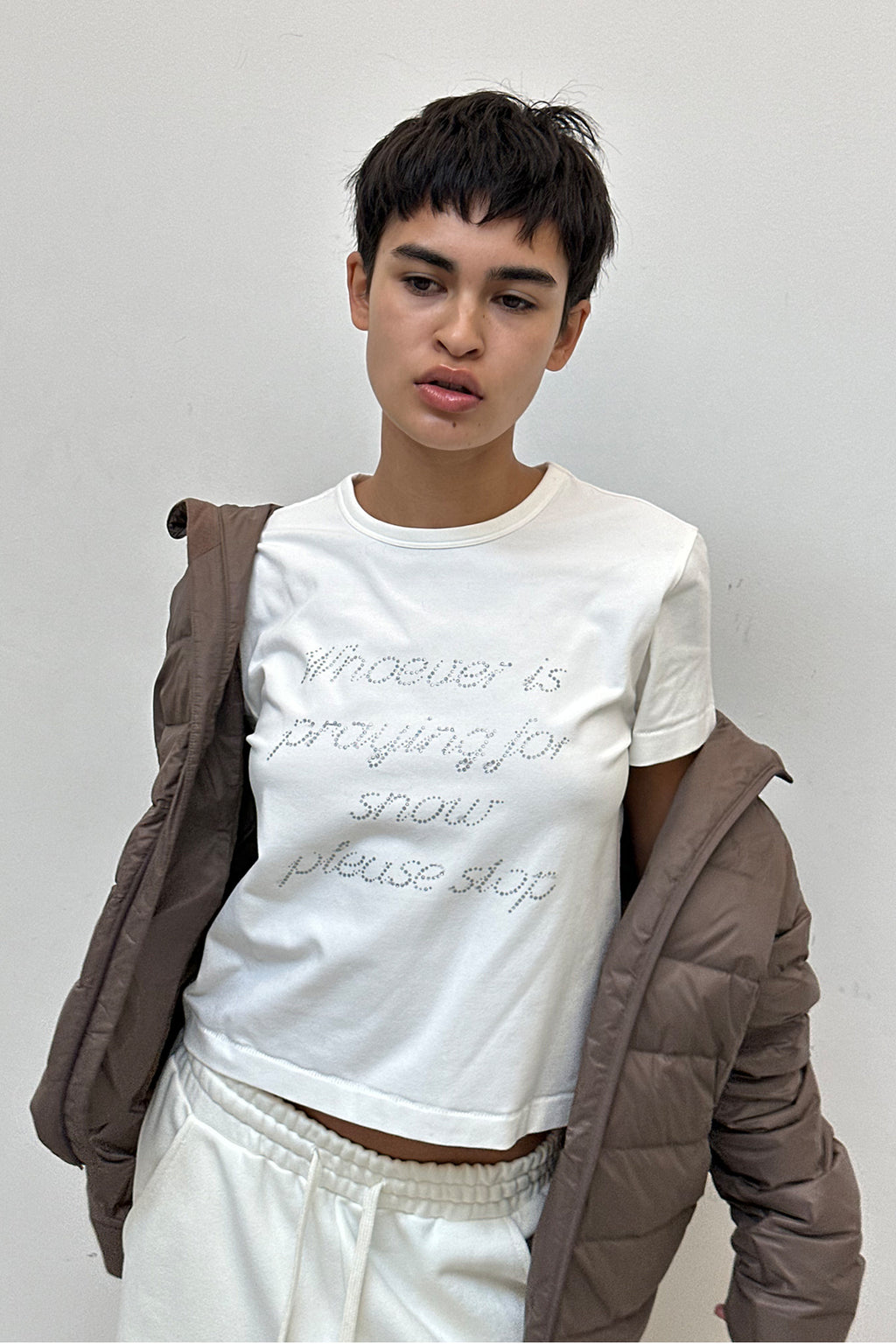 Matin Kim - Glitter Print Lettering Top (White) product image 5 | TRAB K-Fashion Australia