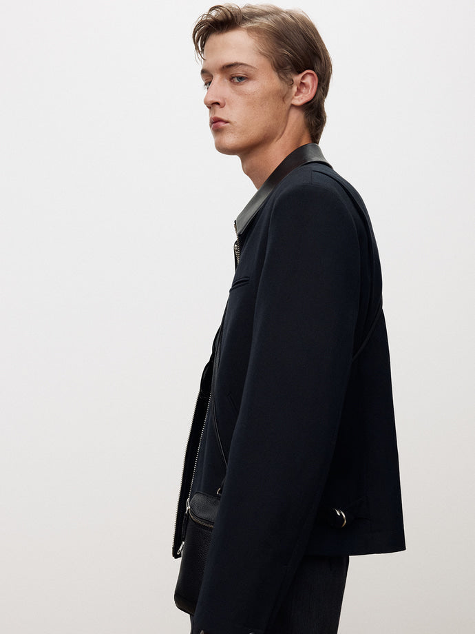 Tonywack - Leather Trim Wool Cotton Blouson (Navy) product image 6 | TRAB K-Fashion Australia