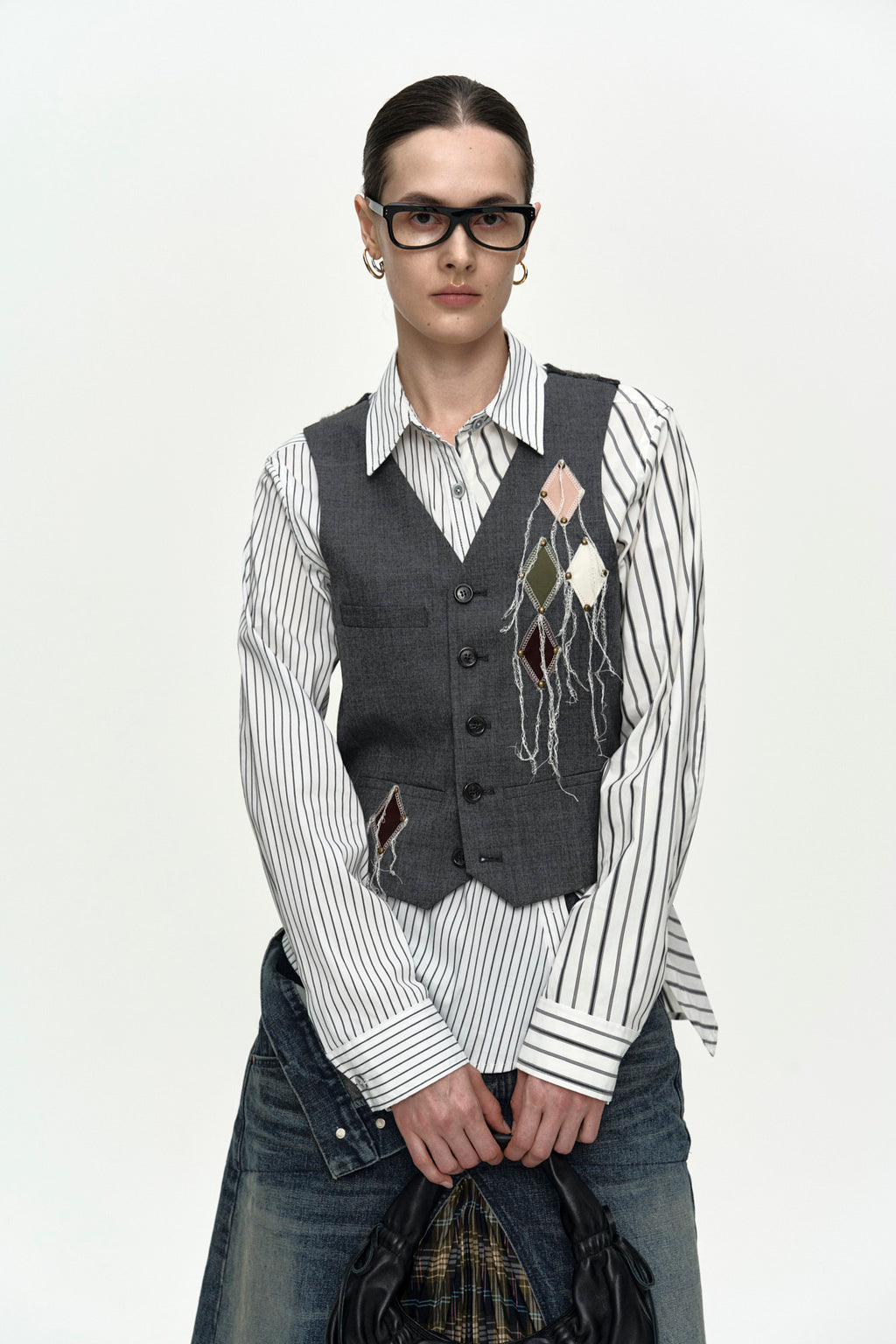 Andersson Bell - Back Knit Argyle Patched Vest (Grey) product image 6 | TRAB K-Fashion Australia