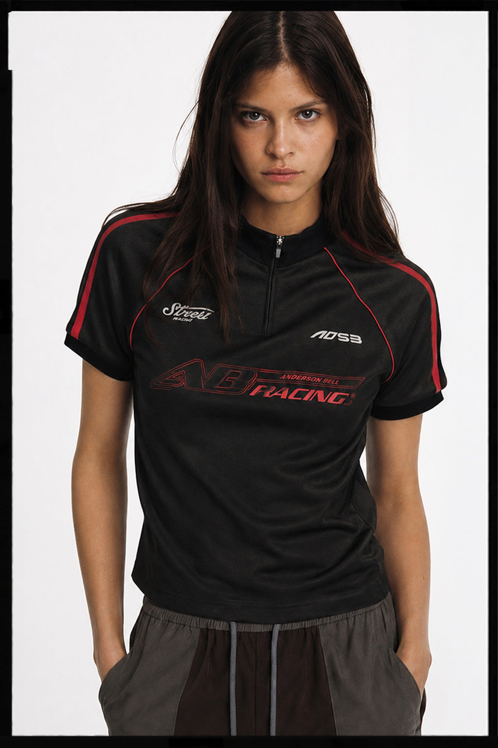 Andersson Bell - Printed Racing Zip-Up Top (Black) product image 1 | TRAB K-Fashion Australia