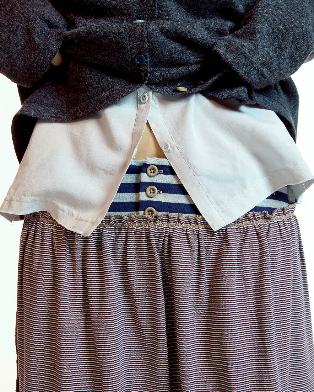 Coyseio - Colored Stripe Midi Skirt (Grey Beige) product image 6 | TRAB K-Fashion Australia