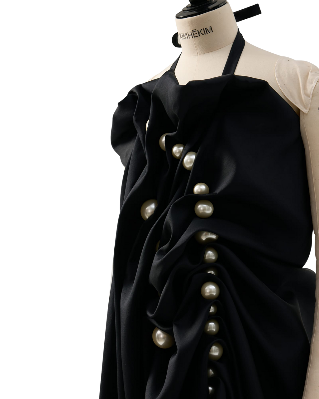 Kimhe Kim - Pearl Beads Wool-Silk Draped Apron (Black) product image 9 | TRAB K-Fashion Australia